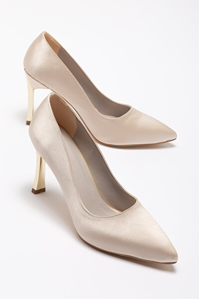 Moda Eleysa Vera Women's Beige Satin Gold Heel Pointed Toe Stiletto Heel U St...