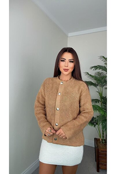 DİDEM GÜLTAKTI Bukle Women's Gold Buttoned Tan Cardigan
