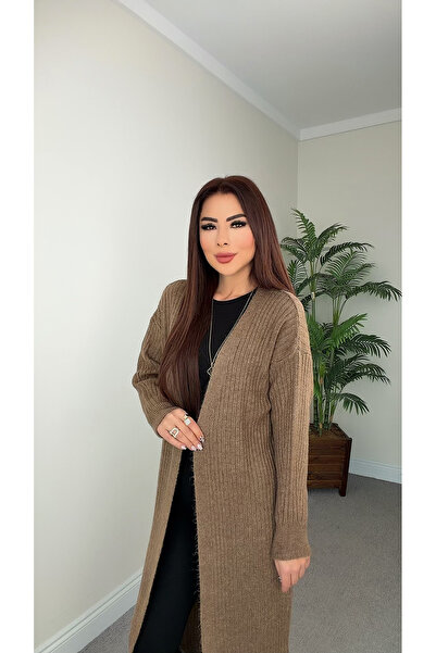 DİDEM GÜLTAKTI Kiddo Women's Maxi Brown Knitwear Cardigan