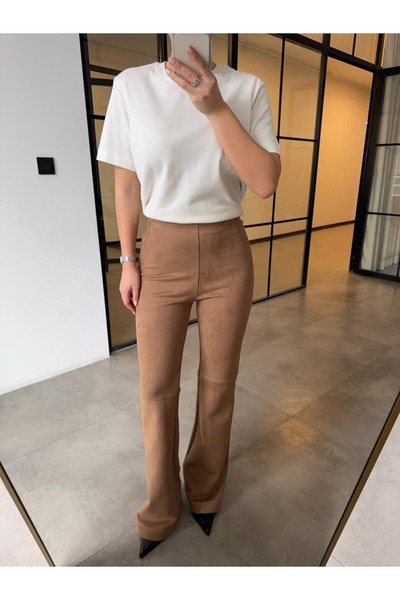 BB Bensu Buyruk evazat S piele întoarsă PANTALONI MARO