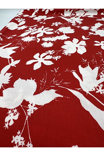 ELNA KUMAŞ Kırmızı Çiçek Desenli %100 Viskon Kumaş – Yazlık Elbiselik, Gömlek...