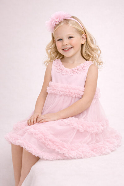 Pamina Princess Girl Вечерна рокля Pamina за момичета в прасковен цвят с насл...