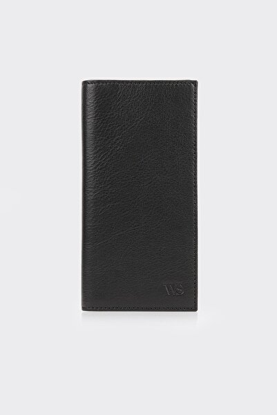 White Stone Black Genuine Leather Vertical with Hand Straps Wallet