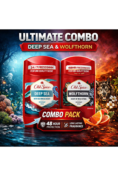 Old Spice مزيل عرق ديب سي آند وولفثورن، ستيك، انتعاش يدوم 48 ساعة، 2 × 50 مل