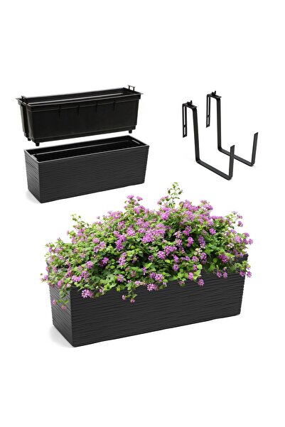 KADAX Ghiveci de balcon cu suport pentru flori 19x56cm + mânere, negru