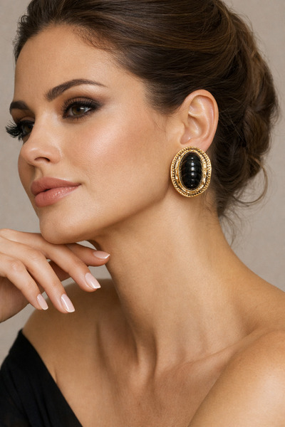 TAUPE Bijoux Alice01 Siyah Taşlı Heykelsi Büyük Küpe