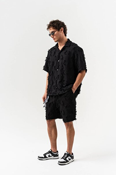 go gang own Σετ πουκάμισο και σορτς από ύφασμα Rawcut Με φούντες Λινό με κοντ...