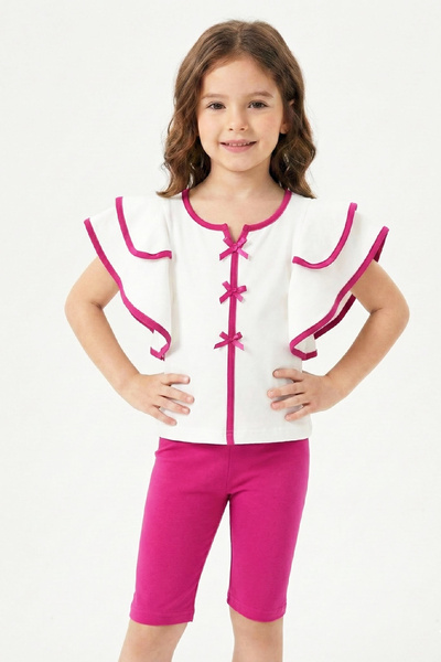 MODANINO Girl Child Broad-Shouldered and Ruffle Top and Bottom Set 3-8 Years ...