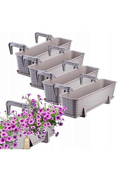 KADAX Ghiveci de balcon, 60 cm, mânere bej, farfurii, 4 buc.