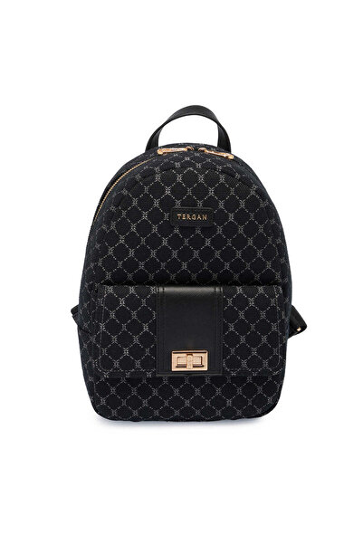 Tergan Siyah Print Kadın Sırt Çantası - S1SR00079611-R0P