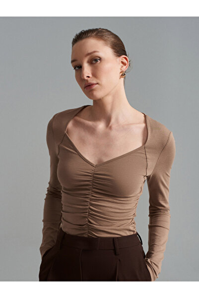 Dilvin 32666 Naborano Majica dugih rukava - Mink