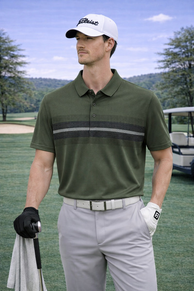 Maccali Men's Patterned Relax Fit Khaki Polo Neck T-Shirt