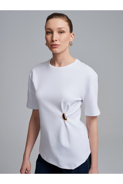 Dilvin 32445 Sa detaljima aksesoara Osnovni T-shirt -Vhite