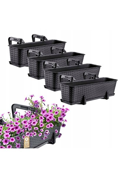 KADAX 4x Ghiveci de balcon cu mânere, antracit, 60 cm, suport