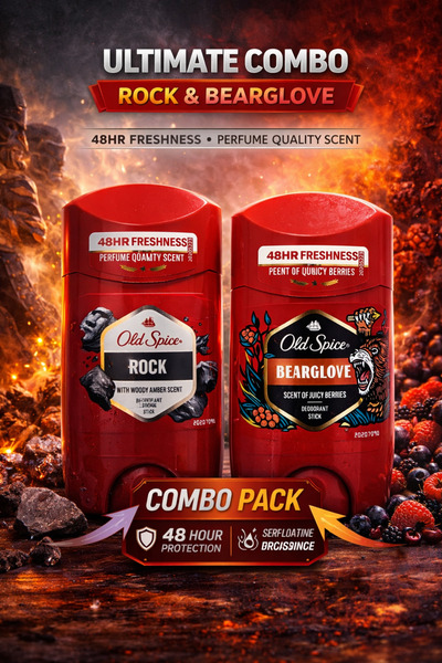 Old Spice مزيل عرق روك آند بيرغلوف ستيك، انتعاش يدوم 48 ساعة، 2 × 50 مل