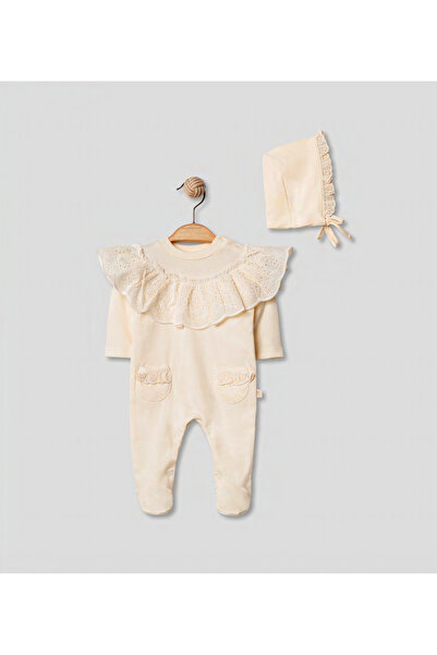 Pugi Baby Lace Collar Detail Baby Romper & Hat Set