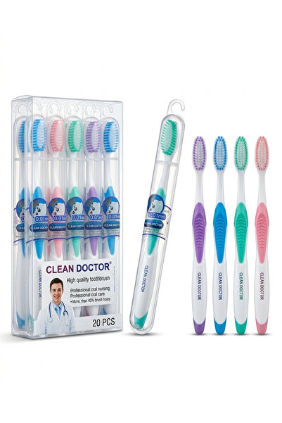 WDA مجموعة فرشاة أسنان كلين دكتور 20 قطعة - فرشاة أسنان يدوية بشعيرات ناعمة -...