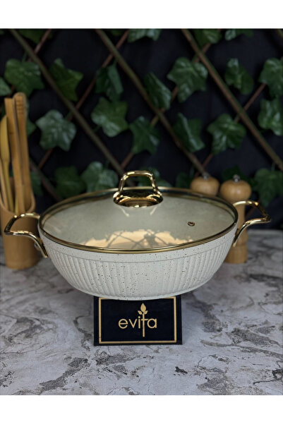 Evita My Golden Family Serisi Bio Granit 28cm Basık Tencere