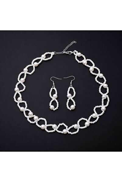 Shiklik 2 Pcs White Color with Elegant Design Pearl Jewelry Set Earrings, Nec...