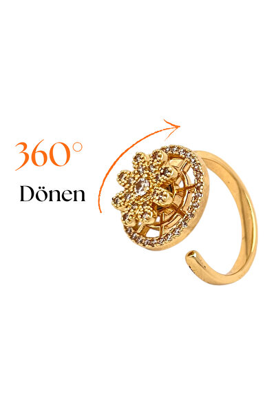 Siya Silver Steel Rotating Adjustable Zircon Stone Daisy Stress Ring