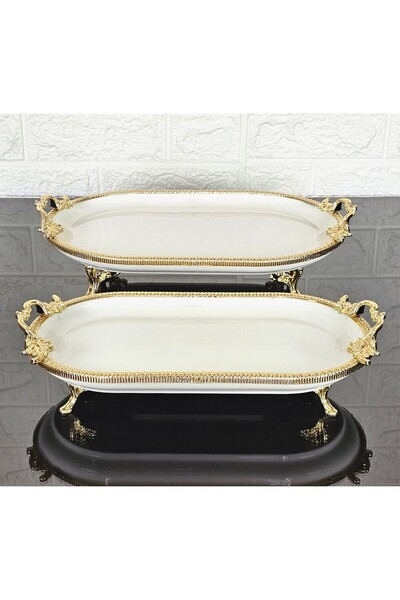 atabey home 2'Lİ OVAL PORSELEN KÜÇÜK VE BÜYÜK SADE KAYIK SUNUMLUK DÖKÜM GOLD ...