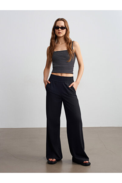 Dilvin 72259 Široke pantalone sa elastičnim strukom - crne