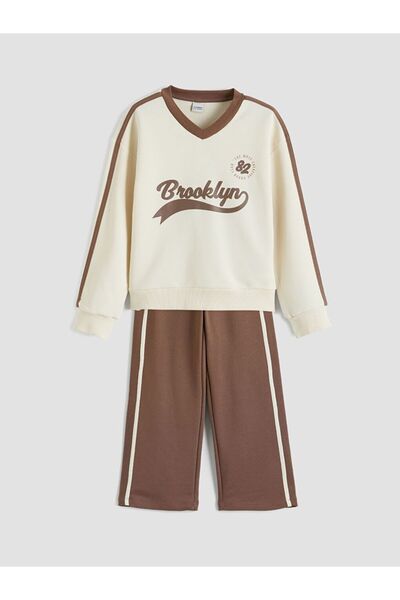 LC Waikiki Lcw Kids Brooklyn Printed Girls Sweatshirt and Sweatpants