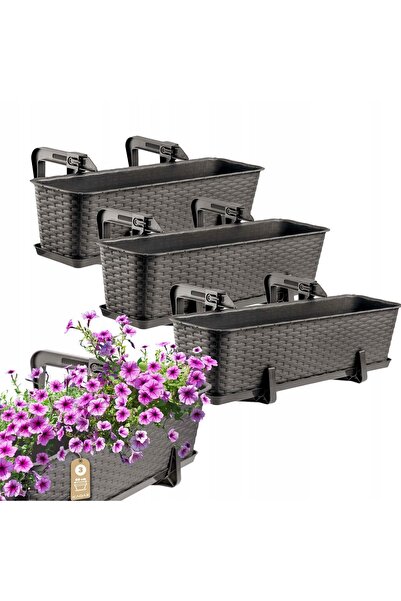 KADAX Ghiveci de balcon cu mânere maro, 60 cm, suport, 3 buc.