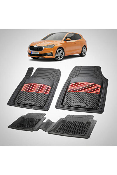 TEAMCAR Πατάκια δαπέδου Skoda Fabia IV Συμβατά Hatchback 2021-2025 | Κόκκινα