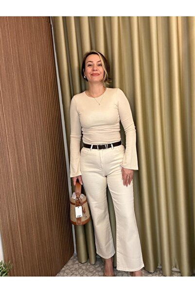 MU&ME BOUTİQUE Jeans Pants Beige Belt Pack