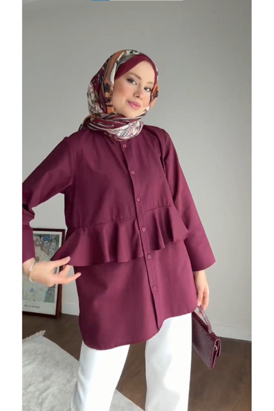 RFK Butik Women's Alerli Seyyar Belt Pack Poplin Shirt Tunic - Claret Red