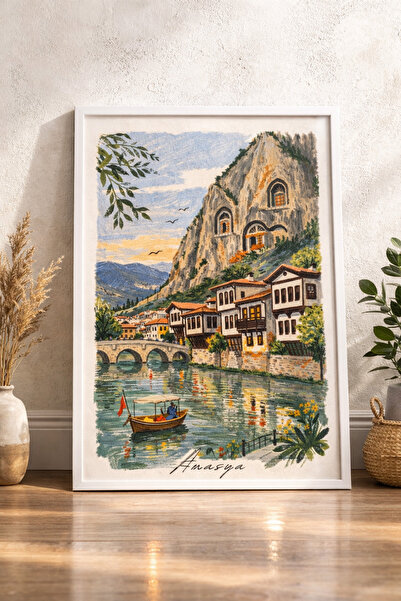 artera casa Amasya Yeşilırmak Manzarası Nostaljik Şehir Poster Tablo