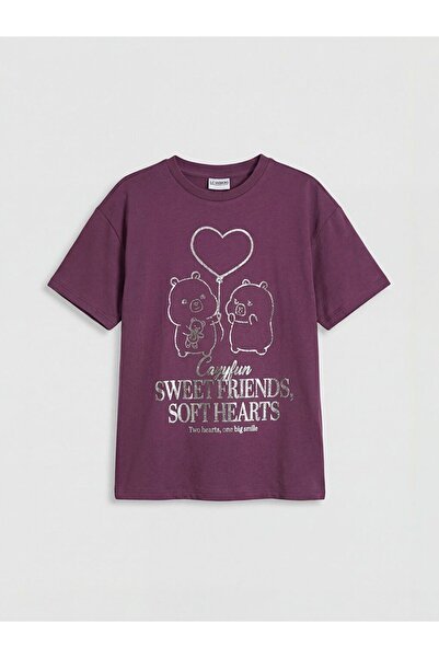 LC Waikiki LCW Kids okrugla kragna Capyfun Štampano Majica za devojčice