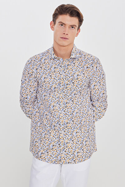 AC&Co / Altınyıldız Classics Ανδρικό λευκό-κίτρινο πουκάμισο Βαμβάκι τεμαχίων...