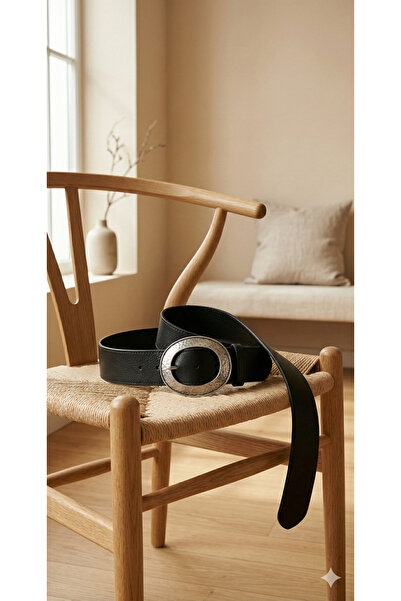 MELA ROSSA Curea de damă BLACK S piele sintetică Silver Antique Oval T cu cat...