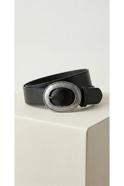 MELA ROSSA Women's Black S Faux Leather Silver Antique Oval t Buckled Belt