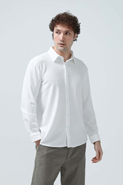 JB John Borners Men's Long Sleeve Button down Textured Shirt White - 26Y 30000