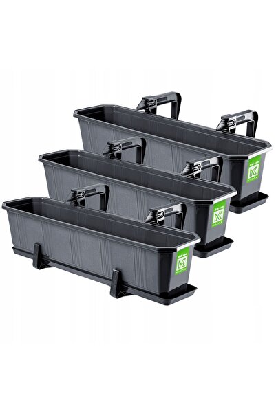 KADAX Cutie de balcon 60 cm Ghiveci de flori Suport pentru ghiveci Mânere 3 b...