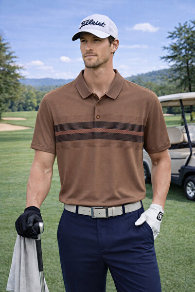 Maccali Ανδρικό μπλουζάκι με λαιμόκοψη πόλο σε καφέ χρώμα Με σχέδιο Relax Fit