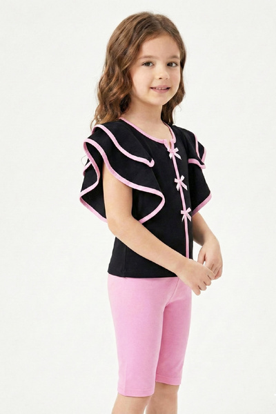 MODANINO Girl Child Broad-Shouldered and Ruffle Top and Bottom Set 3-8 Years ...