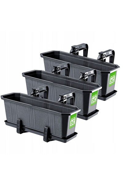 KADAX Cutie de balcon 40 cm Ghiveci de flori Suport pentru ghiveci Mânere 3 b...