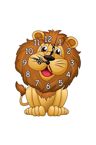 Lumi LUXURY Wall Clock, Analog, Kids Room, Lion Design, Wood, 33 x 24 cm