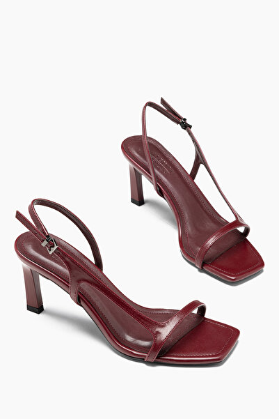 ALEYNA CEYLAN Nadia Bordo Cilt Kare Burunlu Topuklu Sandalet