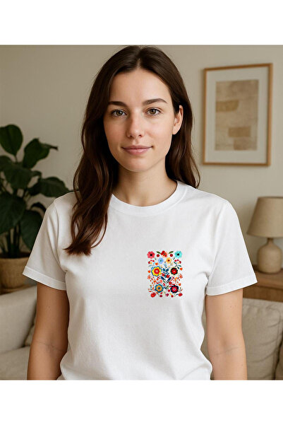 ASELİNDA Μπλουζάκι με στρογγυλή λαιμόκοψη από βαμβάκι με σχέδιο πλακάκι και λ...