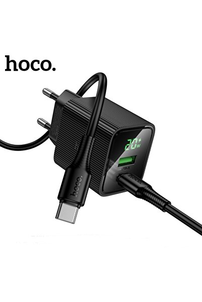 Hoco Fast Charge USB-A + USB-C mains charger with 20W Type-C cable and digita...