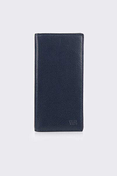 White Stone Navy Blue Genuine Leather Vertical with Hand Straps Wallet