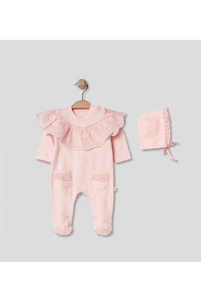 Pugi Baby Lace Collar Detail Baby Romper & Hat Set