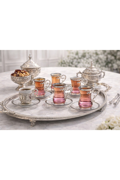 Paşabahçe ☕✨ طقم كاسات شاي تركي فاخر (6 قطع) بيد معدنية فضية أنيقة – ضيافة را...