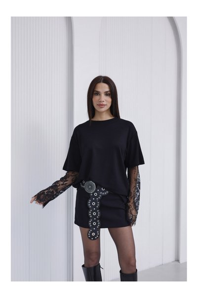 Elif Özbey Butik Siyah Güpür Kollu Bluz