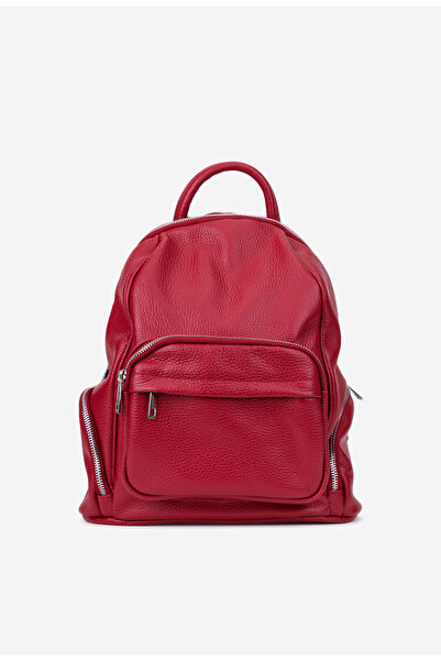 Dasha Women's red Leather Backpack with Pocketed